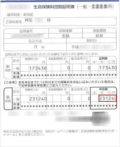 生命保険料控除証明書